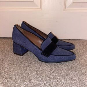 Tabitha Simmons Denim Block Heel Loafers – Size 39 (Made in Italy)